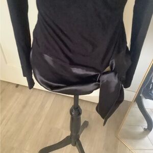 VENUS Black Long Sleeve Top with Satin Side Tie